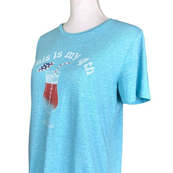 Lucky Brand This is My Fourth Sky Blue Soft Knit Short Sleeve Graphic July Tee - Picture 5 of 10